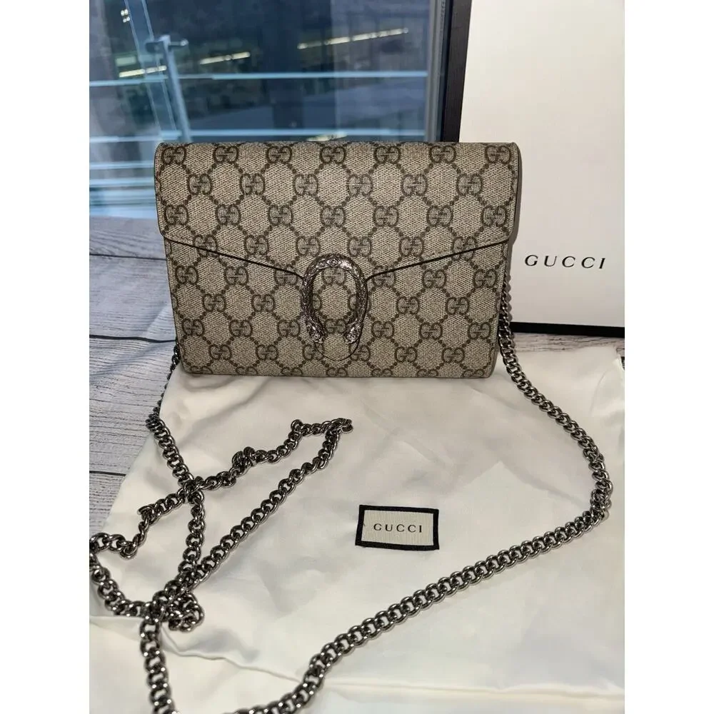GUCCI DIONYSUS SUPREME WALLET ON CHAIN Crossbody Canvas Black Interior Purse - Picture 2 of 11